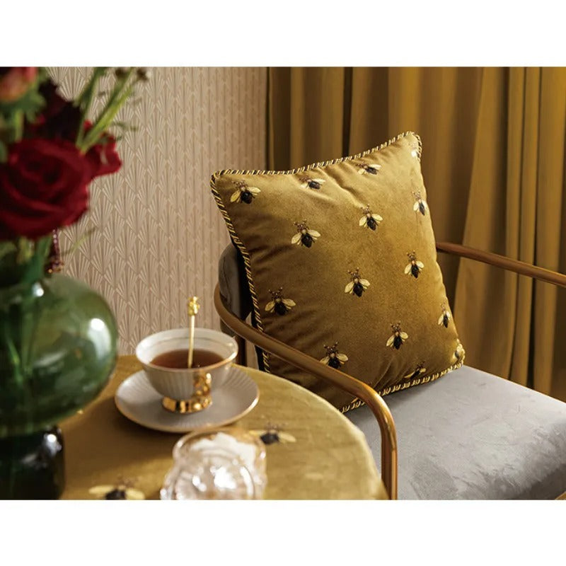Golden Bee Cushion Cover - Luxe Gold Bee Print