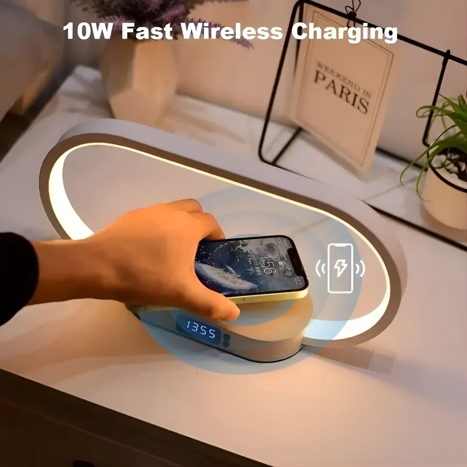 3-in-1 Desk Lamp - Wireless Charger & LED Clock