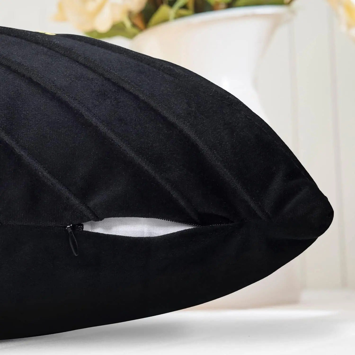 Noir Elegance Cushion Cover - Gold Sequin Velvet