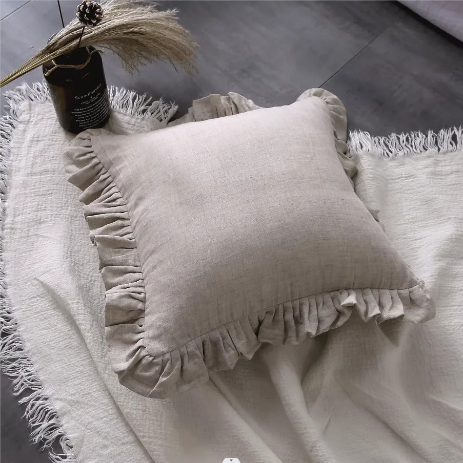 Linen Ruffle Cushion Cover - Ruffle Edge Linen