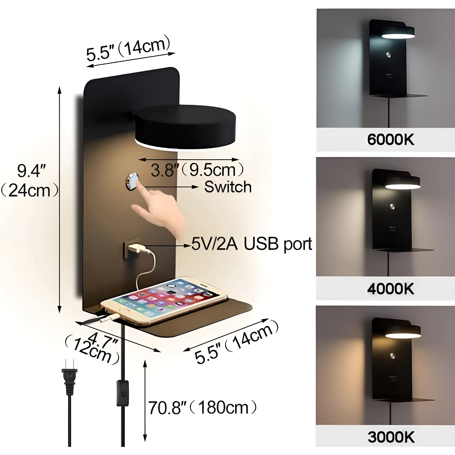 ChargeBright LED Wall Lamp with USB - USB Charging Sconce