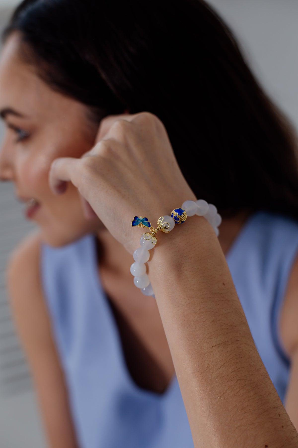 White Agate - Butterfly Charm Bracelet