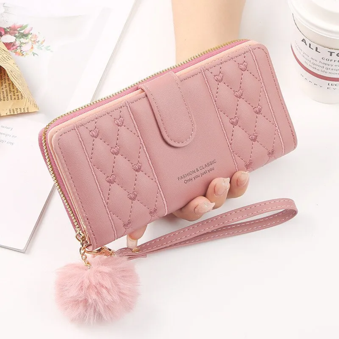 EmbroiWallet - Elegant Wristlet Wallet with Heart Embroidery