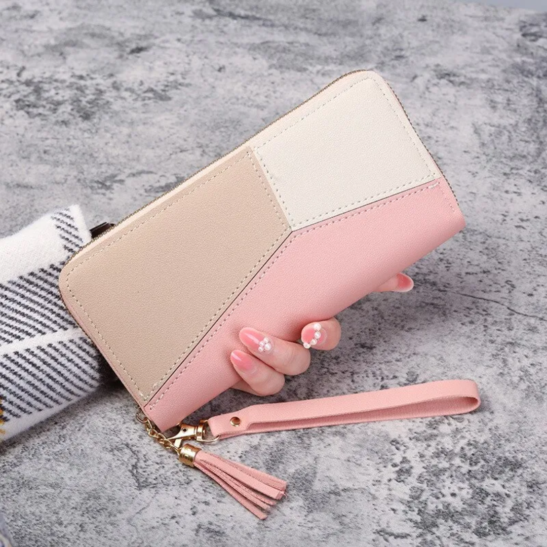GeoChic Long Wallet - Stylish Geometric Zip Purse for Women