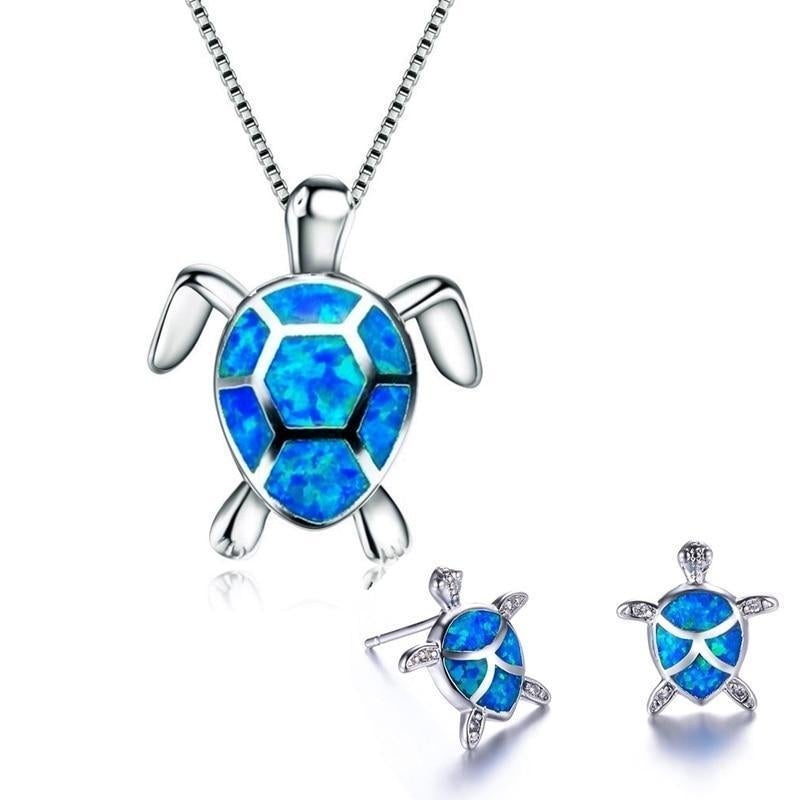 Marinella - Silver Sea Turtle Necklace & Earrings Set for Women