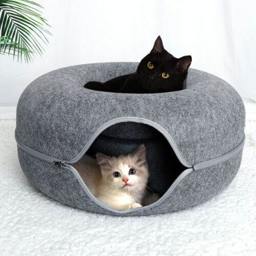 Purrfect Den - Cozy Cat Tunnel Bed with Plush Sleeping Nook