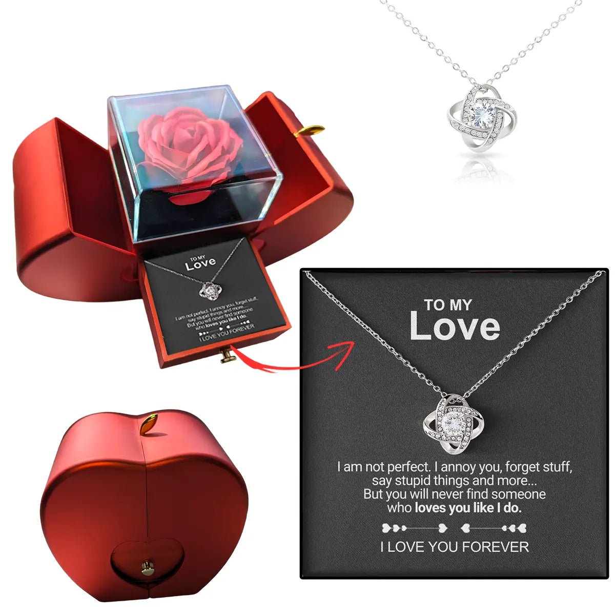 TimelessLove Set - Preserved Rose and Silver Necklace Gift