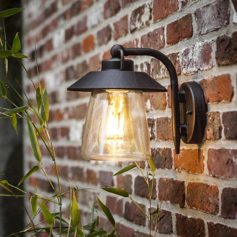 Cate Outdoor Light - Black Glass and Rust LED Wall Lamp
