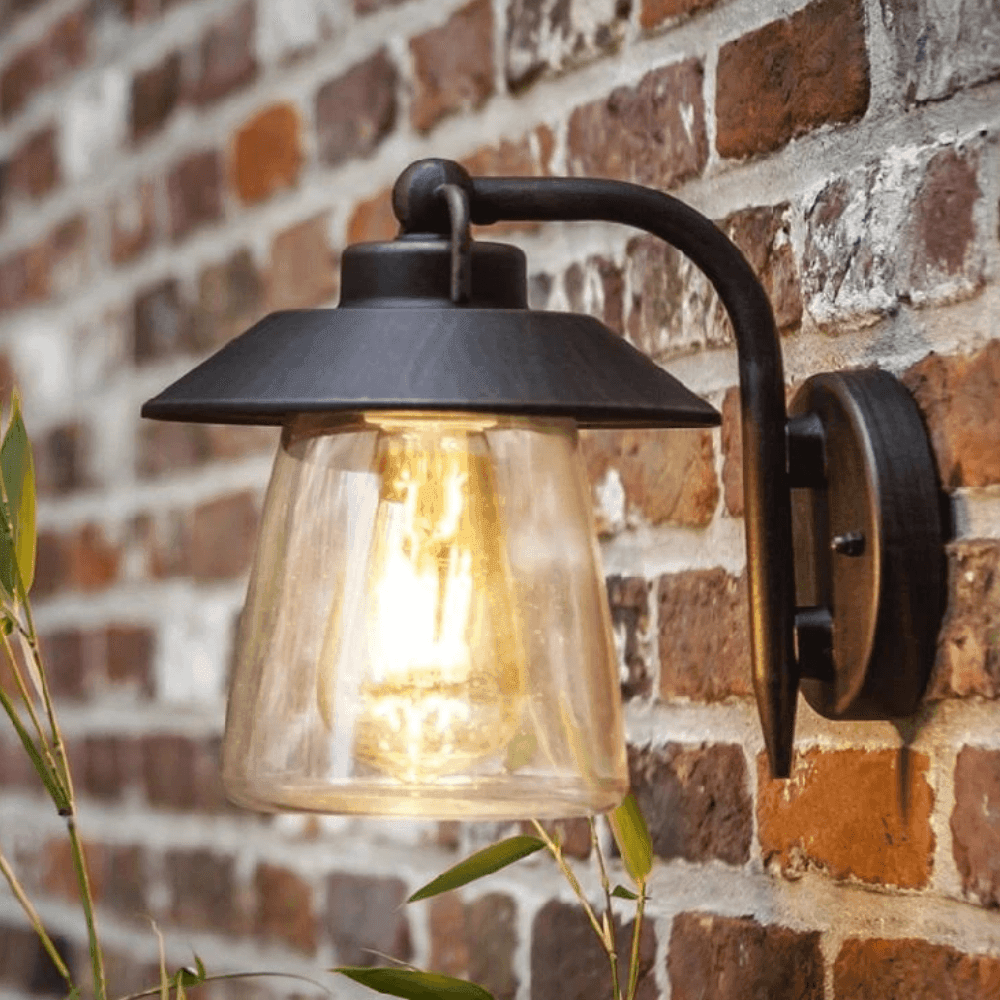 Cate Outdoor Light - Black Glass and Rust LED Wall Lamp