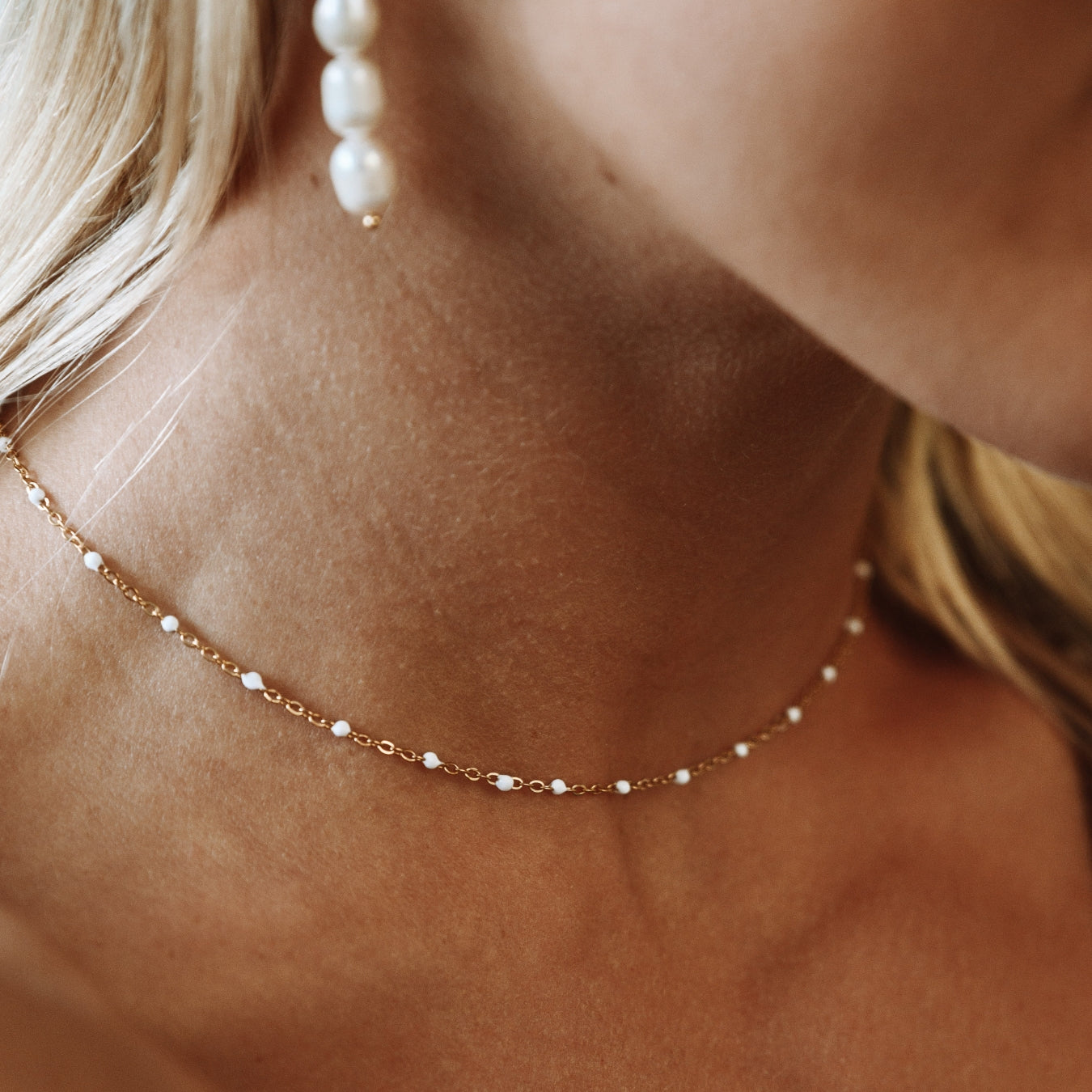 Aurielle - White Enamel Bead Choker for Women